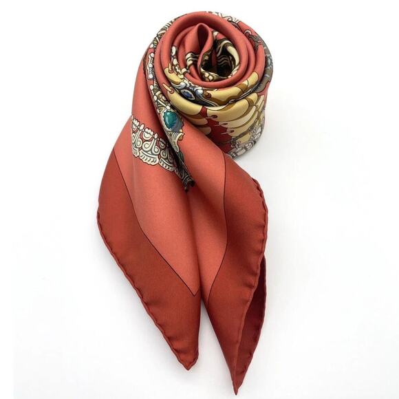 Hermes Carré 90 KOSHIMA by J.Abadie Orange Square Silk Scarf W/Box NWT - Picture 9 of 16